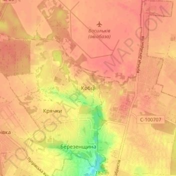 Кобцы地形图、海拔、地势