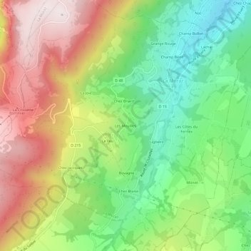 Les Mouilles地形图、海拔、地势