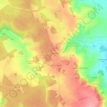 Les Placeaux地形图、海拔、地势