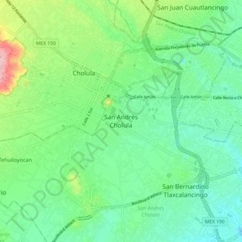 San Andrés Cholula地形图、海拔、地势