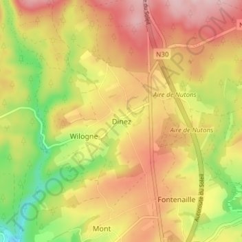 Dinez地形图、海拔、地势