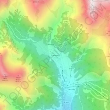 Brunissard地形图、海拔、地势