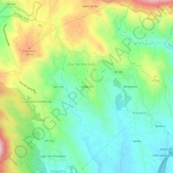 Ervideiro地形图、海拔、地势