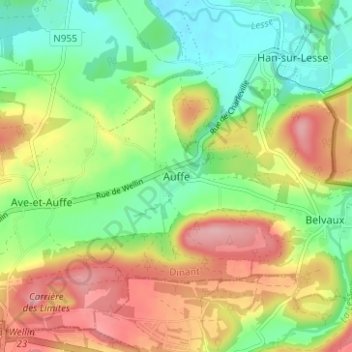 Auffe地形图、海拔、地势
