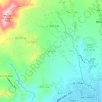 Sinala地形图、海拔、地势
