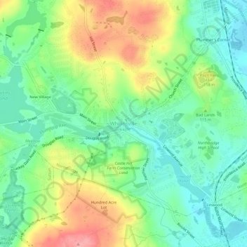 Whitinsville地形图、海拔、地势