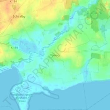 Füsing地形图、海拔、地势
