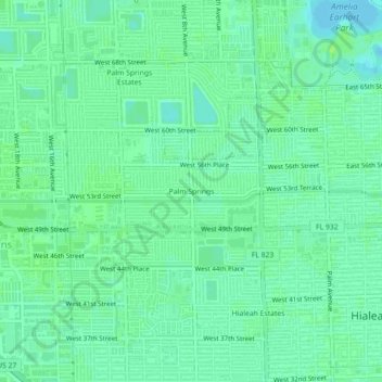 Palm Springs地形图、海拔、地势