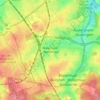 Watermael地形图、海拔、地势