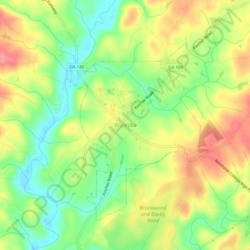 Waleska地形图、海拔、地势