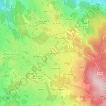 Les Chomats地形图、海拔、地势