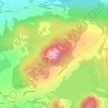 Kjortåsen地形图、海拔、地势