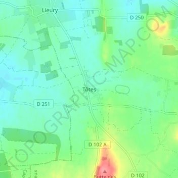 Tôtes地形图、海拔、地势