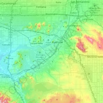 Riverside地形图、海拔、地势