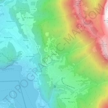 Ponnay地形图、海拔、地势