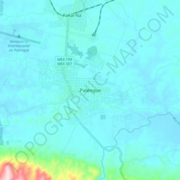 Palenque地形图、海拔、地势