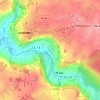 Roussat地形图、海拔、地势