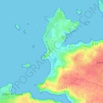 Kerenog地形图、海拔、地势