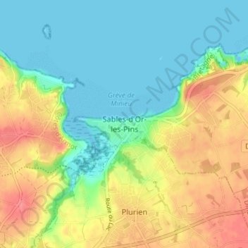 Sables-d'Or-les-Pins地形图、海拔、地势