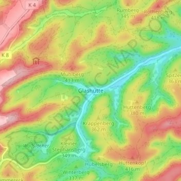 Glashütte地形图、海拔、地势