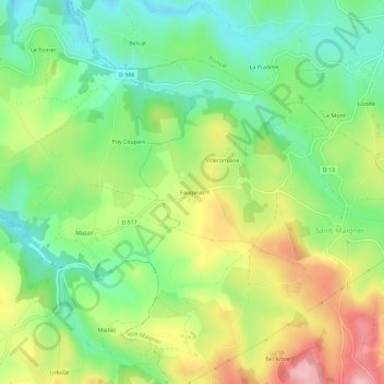 Faugeras地形图、海拔、地势