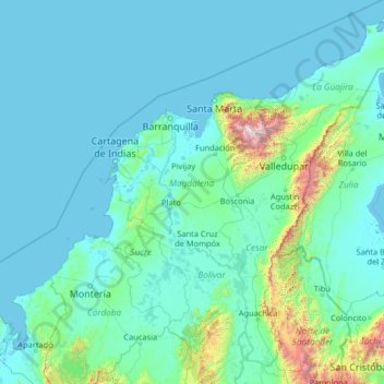 Magdalena地形图、海拔、地势