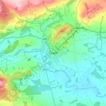 Crieff地形图、海拔、地势