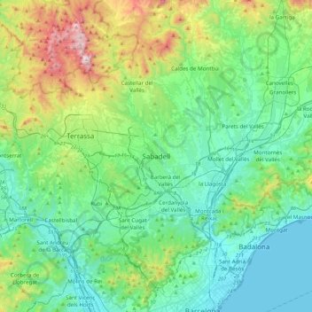 Sabadell地形图、海拔、地势