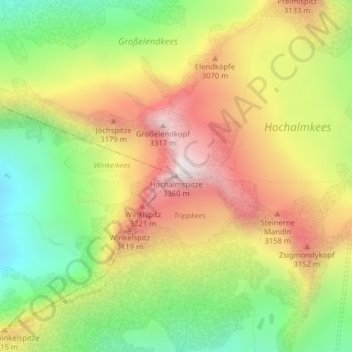 Hochalmspitze地形图、海拔、地势