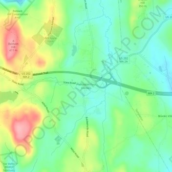 Phillipston Four Corners地形图、海拔、地势