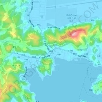 紺浦地形图、海拔、地势