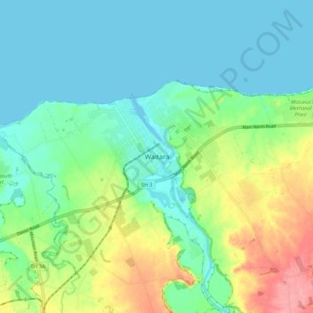 Waitara地形图、海拔、地势