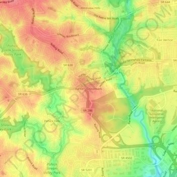 Barkers Crossroads地形图、海拔、地势