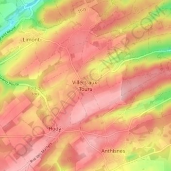 Villers-aux-Tours地形图、海拔、地势