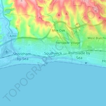 Southwick地形图、海拔、地势