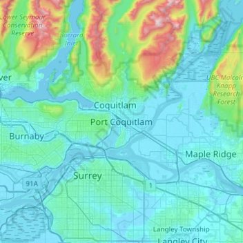 Port Coquitlam地形图、海拔、地势