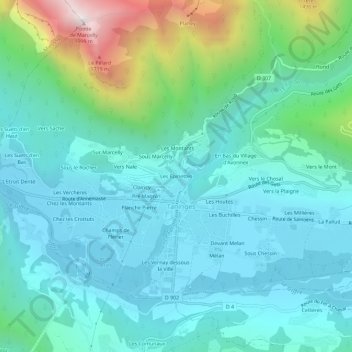 Les Epinettes地形图、海拔、地势