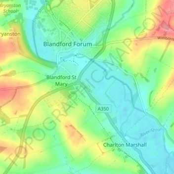 Lower Blandford St Mary地形图、海拔、地势