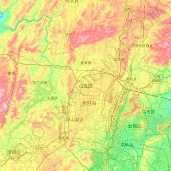 白云区地形图、海拔、地势