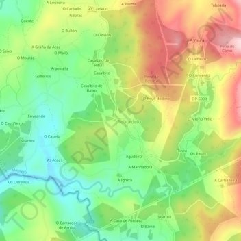 Monfero地形图、海拔、地势