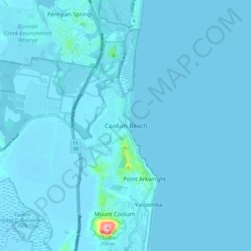 Coolum Beach地形图、海拔、地势