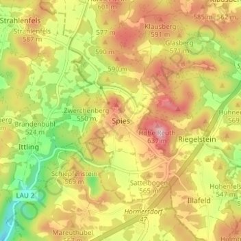 Spies地形图、海拔、地势