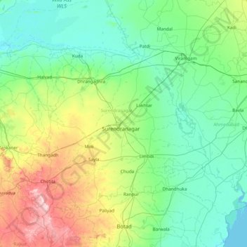 Surendranagar地形图、海拔、地势