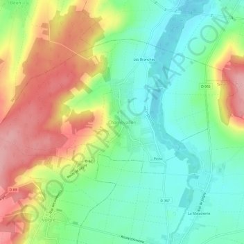 Champvallon地形图、海拔、地势