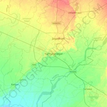 Yamunanagar地形图、海拔、地势