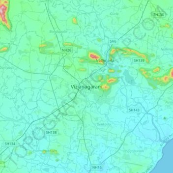 Vizianagaram地形图、海拔、地势