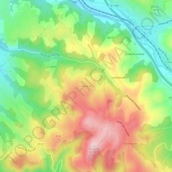 Placieux地形图、海拔、地势