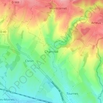 Charroué地形图、海拔、地势