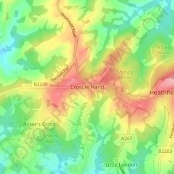 Cross in Hand地形图、海拔、地势