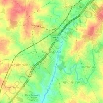 Kumbalagodu地形图、海拔、地势